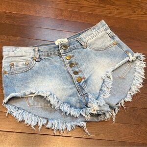 One Teaspoon Rollers Shorts Cut Offs Women's 28 Button Fly Distressed Light Wash